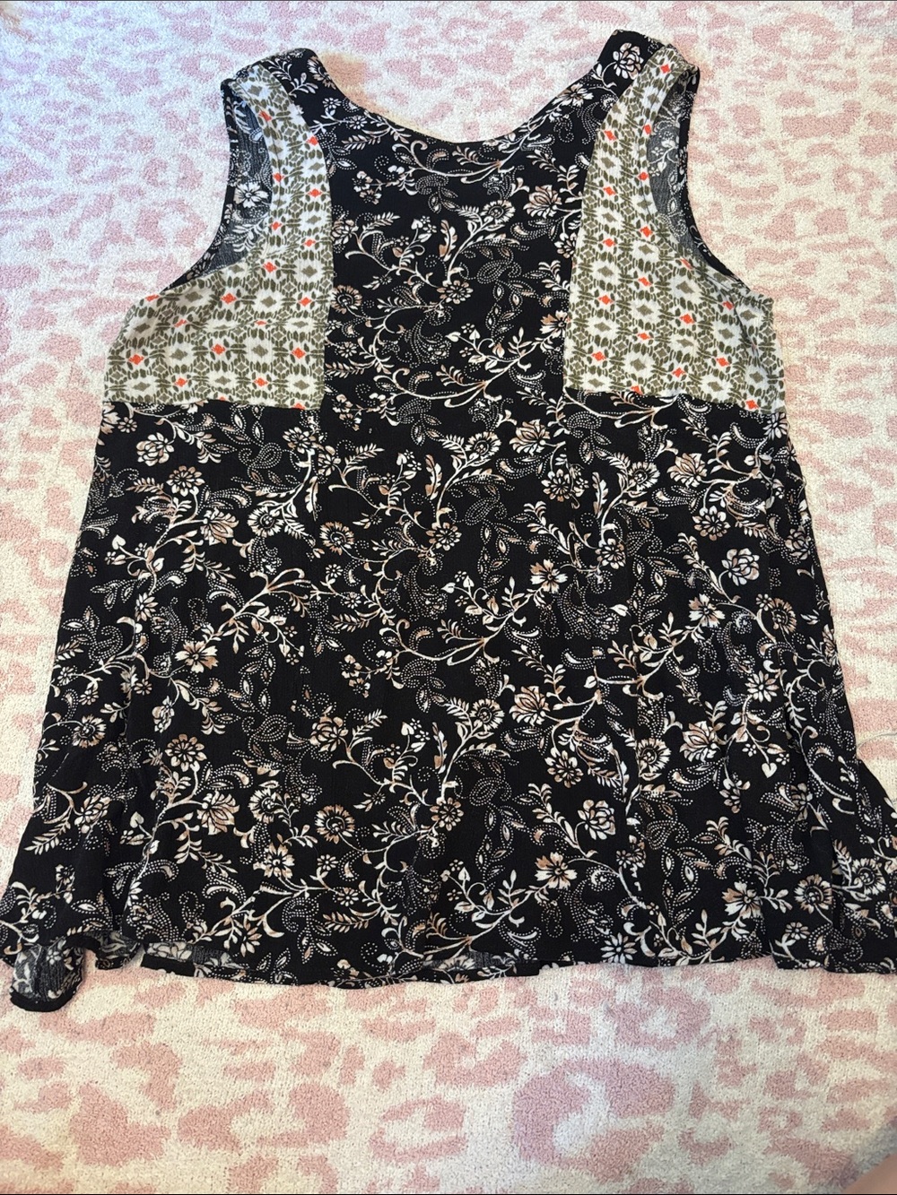 Umgee Black Floral Mixed-Print Tank with Cream Accent